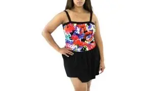Maxine Plus Size Flora Bandeau Shirred Side Swimdress | SwimOutlet.com