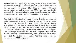 Impact of Board Diversity on Corporate Social Responsibility of Listed Oil and Gas Firms in Nigeria