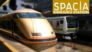 「日光詣」金色のスペーシア! 東武100系 新宿発車 - Golden Tobu Spacia train leaves Shinjuku Station