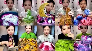 REFROZEN BLENDER,FOAM,DRY MIX MATCHA AND MILK POWDER SHAVED ICE EATING ASMR💚🧊💛