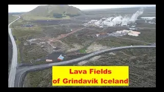 Drone flight over the lava fields of Grindav&iacute;k