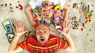Alice and Eva pretend play with LEGO and Dad in Funny Stories for Kids