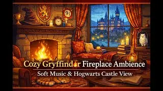 Harry Potter | Study, Sleep & Reading Ambience | Cozy Fireplace & Soft Music | Hogwarts Castle View