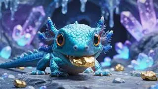 Baby cyan blue dragon mixed axolotl eats gold