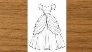 Elegant Princess Dress Pencil Sketch | Beautiful Fashion Drawing