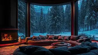 Cozy Modern Cabin in Snowy Forest 🐾 Fireplace & Cat Ambience for Deep Sleep and Relaxation