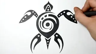 How to Draw Sea Turtle - Tribal Tattoo Design - Real Time
