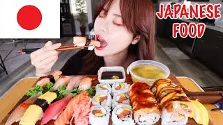 SUSHI MUKBANG 먹방 Salmon Nigiri, Tuna, Yellowtail, Albacore, Tamago, Crab, Baked Sushi, JAPANESE FOOD