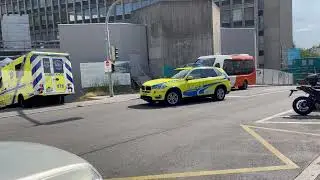 Ambulance + SMUR arriving at Geneva University Hospital (HUG)
