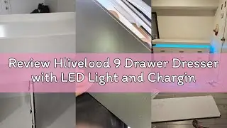 Review Hlivelood 9 Drawer Dresser with LED Light and Charging Station, Modern Chest of Drawers for C