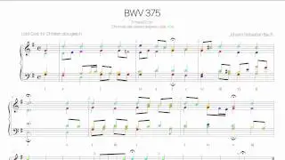 Bach Chorale BWV 375 Harmonic analysis with colored notes -Lobt Gott, ihr Christen allzugleich-