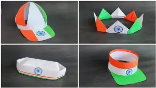 DIY 4 Tricolor Caps | How to make Paper Caps for Republic Day | Tiranga Kids Cap Tutorial Crafts