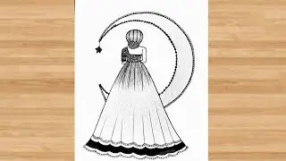 How To Draw A Cute Girl With Moon Drawing Easy | Simple And Easy Girl Drawing | Ladki Ka Chitra