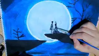 Moonlight Couple Painting || Easy Poster Color