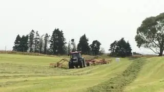 Kuhn GA13131 4 rotor rake in action in Southland.