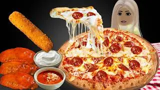 ASMR 🔥 Hot Chicken Wings & Cheesy Mozzarella Cheese Sticks & Pepperoni Pizza 🍕ROBLOX MUKBANG