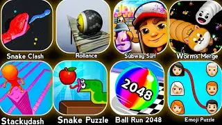 NEW BIG UPDATE-Snake Crash, Rollance, Subway Surf,Worms Merge,Stacky Dash,Snake Puzzle,Ball Run 2048