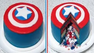 Captain America Surprise Inside/Pinata Cake Recipe | CupcakeGirl