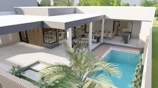 171c  | Casa em L com Piscina e Varanda | Maquete 3D Moderna e Confortável 🏡