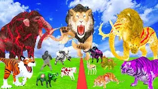 Giant Three Heads Mammoth vs Giant Zombie Tiger Lion Attack Baby Cow Gorilla Buffalo