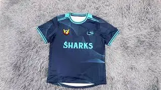 Custom Soccer Jersey Top: Sublimation Printing + Embroidery Badge (Sharks Design)