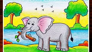How To Draw A Elephant Scenery|Elephant Drawing|Easy Elephant Scenery Drawing For Beginners Step