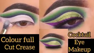 Colour Full Cocktail Party Eye Makeup Tutorial|| Full Cut Crease Colour Full Smokey Eye Makeup ||