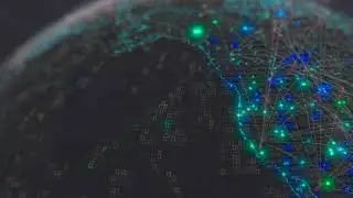 Stylized globe, world map with animated elements. Houdini FX. Redshift 3D.