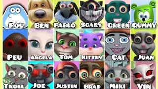 All Games About Talking Animals, Pou, Ben, pablo, Scary, Green, Gummy, Peu, Angela, Tom, Juan, Joe..