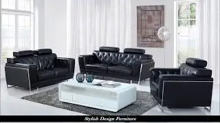 Stylish Design Furniture - Huron Modern Black Leather Sofa Set