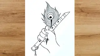 Shri Krishna bansuri drawing | Flute drawing easy | Radha Krishna Flute Chitra