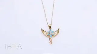 Blue Enamel Phoenix Design Pear CZ Stone Silver Charm Necklace