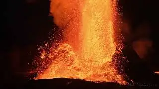 Lava Raining down in the night - Volcano eruption in Iceland - 4K from Fagradalsfjall