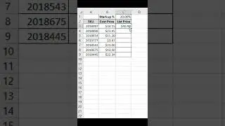 Learn how to calculate markup pricing in Excel with a defined markup percentage. #newexcel
