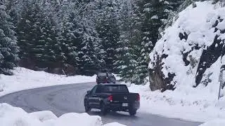 curve on a snowy forest road