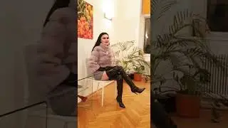Granate Travelling walking in public, Vienna by night, miniskirt, crotch high boots, high heels