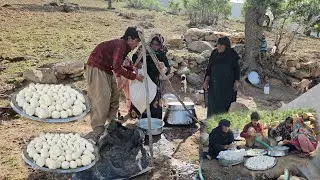Making curd from doogh by nomadic women using the traditional method