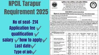 NPCIL Tarapur Requirement 2025, short notification details #itijobs #diplomajobs #npcil #govtjob