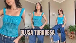 BLUSA TURQUESA  -  TUTORIAL CROCH&Ecirc; - PASSO A PASSO - PAP
