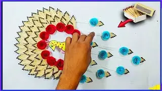 DIY match stick wall hanging craft ideas, home decor,peacock wall hanging.