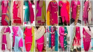 All Girls Favourite Pink Punjabi Suit Design Ideas With Contrast Dupatta 2025