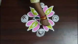 Easy and Elegant Rangoli 🌸| Simple Rangoli | 5* 1 Dots Rangoli |Beautiful Flower Design Rangoli