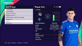 Luke Thomas face e football pes 2021 Leicester city
