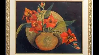 Pintar en Oleo sobre base de color Oro - Cuadro Jarron con Flores