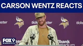 Carson Wentz reacts after first win with Vikings