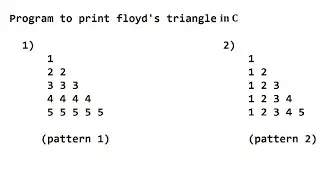 C program to print Floyd's triangle / Number pattern in right angle triangle(pattern 1-2)