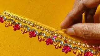 Very easy and attractive neck and sleeve design using normal needle same like aari
