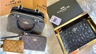 Coach Haul,Unboxing Mini Lillie Carryall, Double Corner Zip Wristlet, Corner Zip In Signature Canvas
