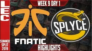 FNC vs SPY Highlights | LEC Summer 2019 Week 9 Day 1 | Fnatic vs Splyce