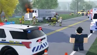 Fuel Tanker Escort CRASHES - Vehicle on FIRE... | Liberty County Roleplay (Roblox)